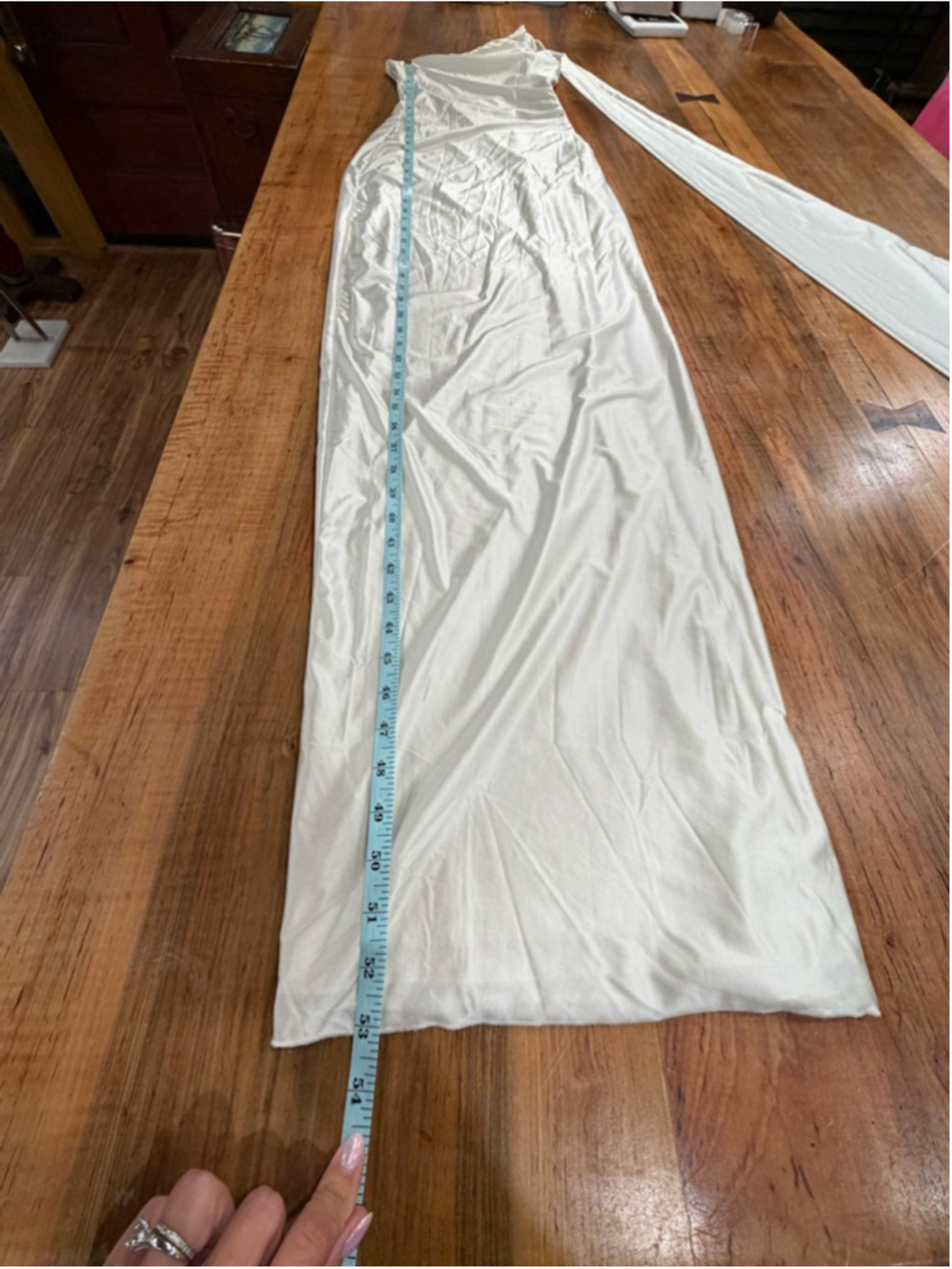 Oh Polly Maxi Dress US 0 Cream One Shoulder Asymmetrical Cape Sophisticated Glam - Picture 11 of 12